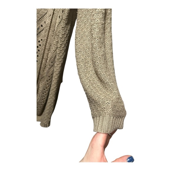 Tan Chevron Knit Cardigan with Textured Design - Picture 4 of 5